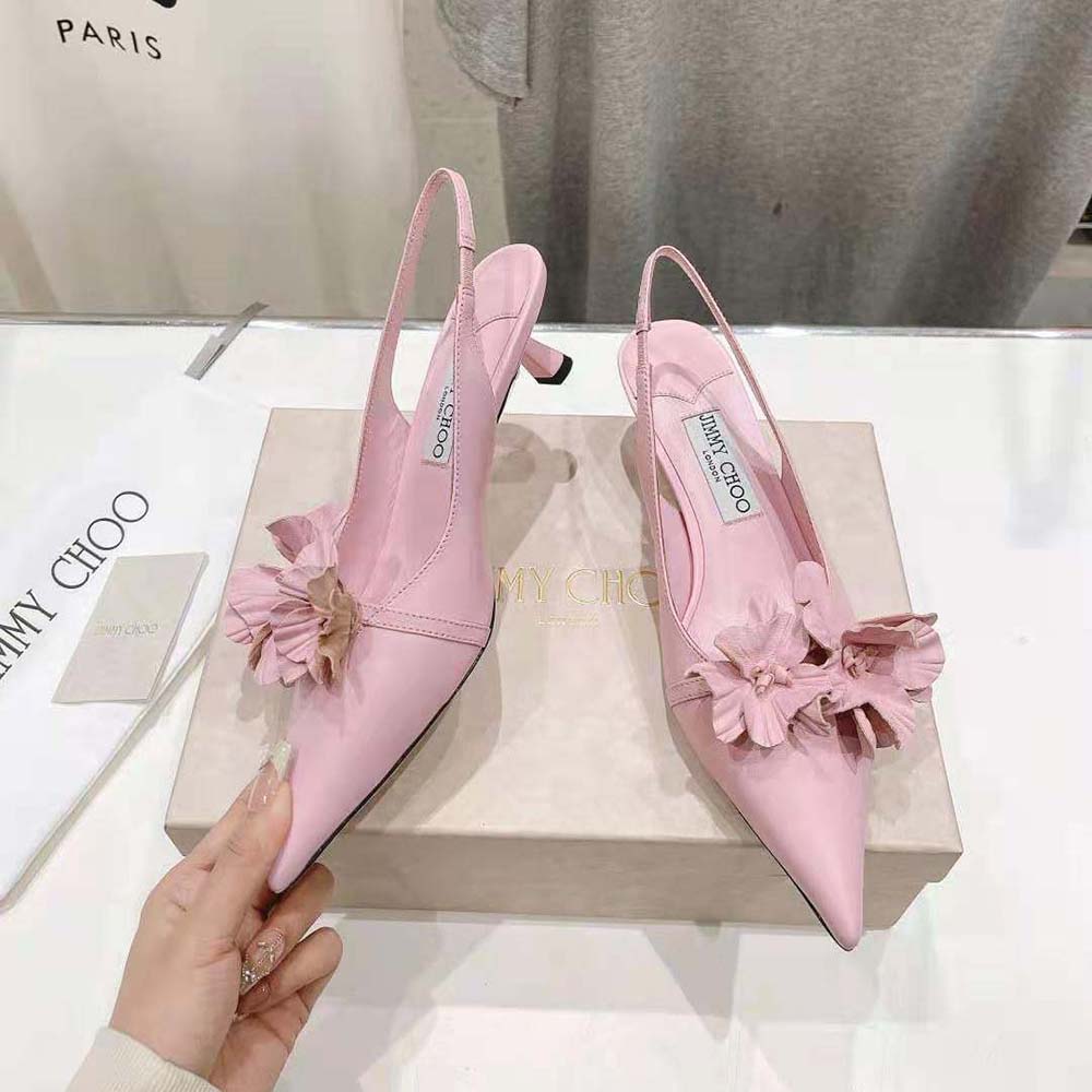 Jimmy Choo Women Amita Flowers 45 Rose Nappa Leather Sling Back Pumps with Flowers - image 5