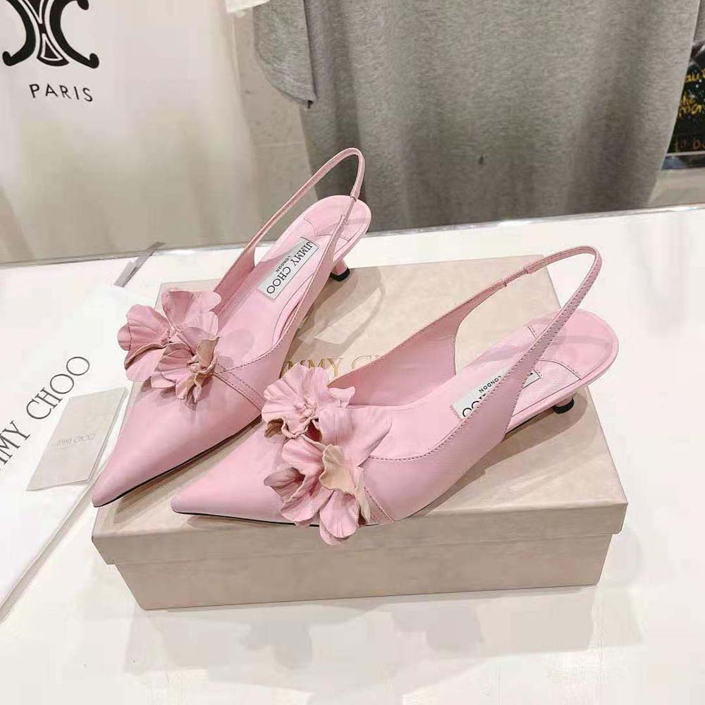 Jimmy Choo Women Amita Flowers 45 Rose Nappa Leather Sling Back Pumps with Flowers - image 4