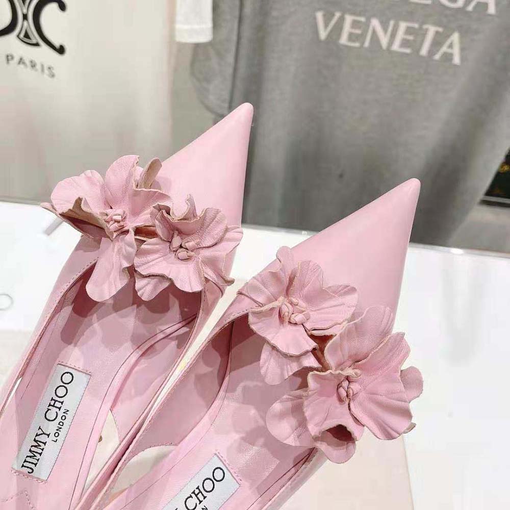 Jimmy Choo Women Amita Flowers 45 Rose Nappa Leather Sling Back Pumps with Flowers - image 7