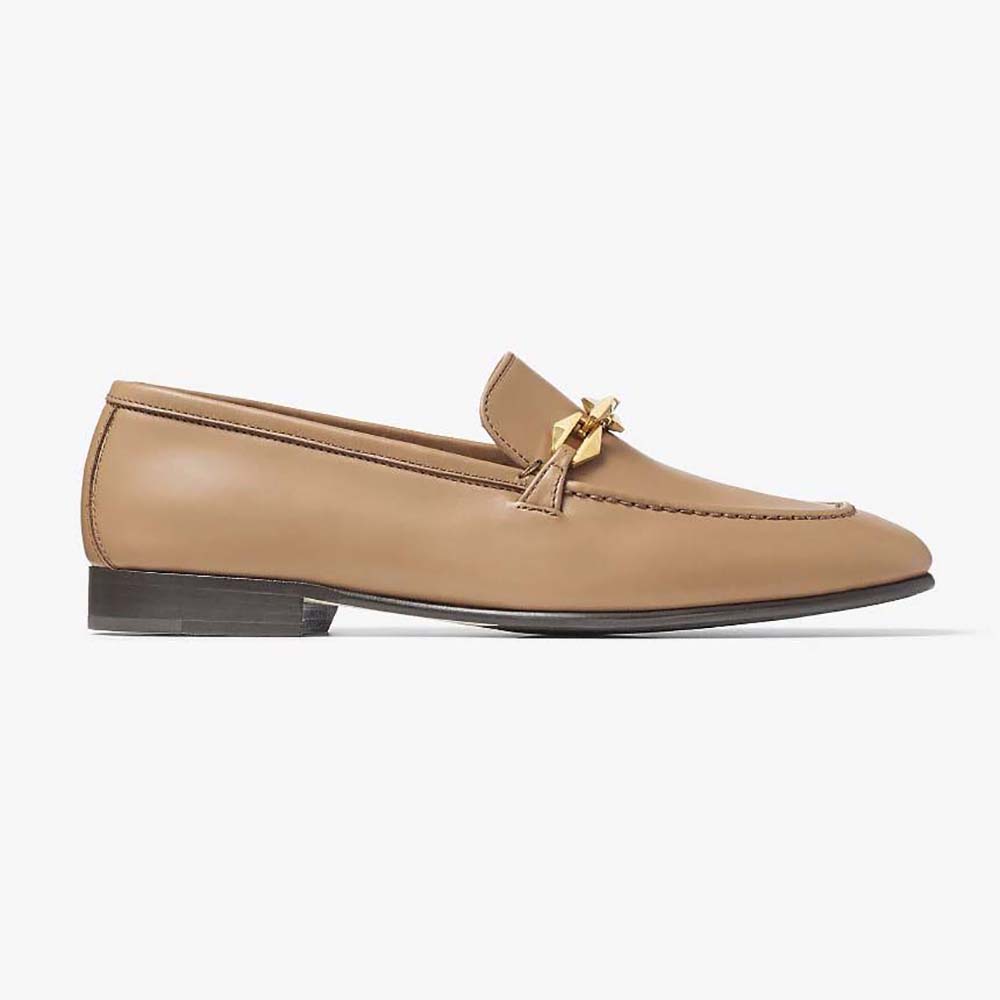 Side view of Jimmy Choo Women Diamond Tilda Loafer Biscuit Calf Leather Loafers