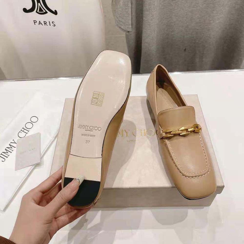 Jimmy Choo Women Diamond Tilda Loafer Biscuit Calf Leather Loafers with Diamond Chain - image 10