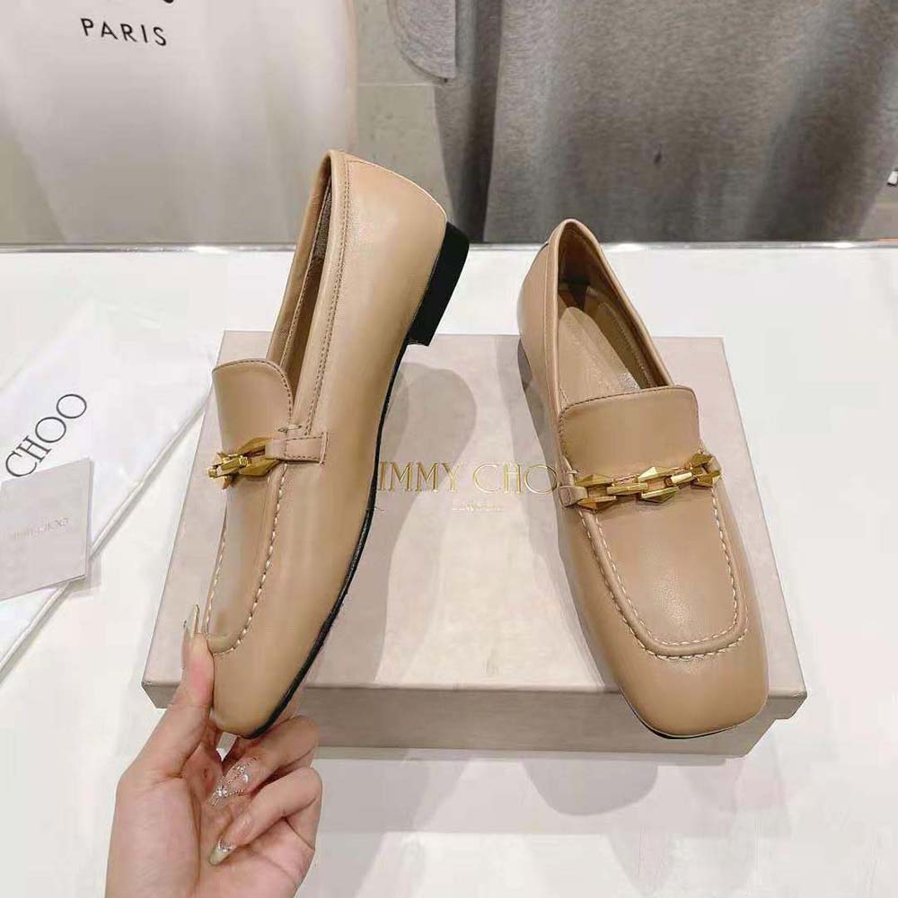 Jimmy Choo Women Diamond Tilda Loafer Biscuit Calf Leather Loafers with Diamond Chain - image 5