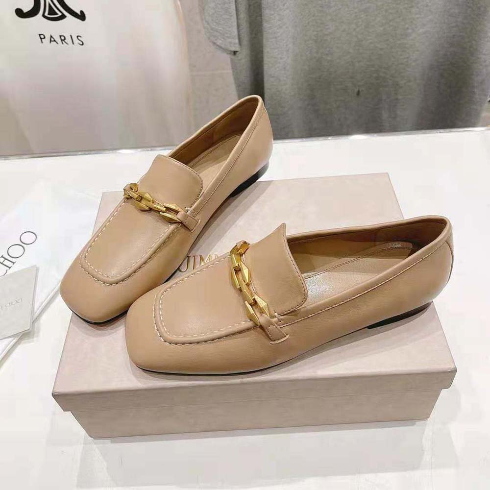 Jimmy Choo Women Diamond Tilda Loafer Biscuit Calf Leather Loafers with Diamond Chain - image 4