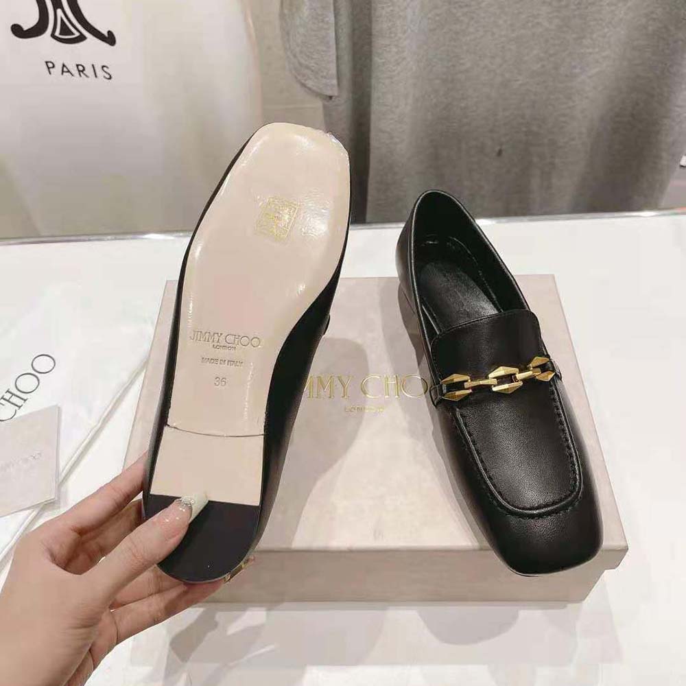 Jimmy Choo Women Diamond Tilda Loafer Black Calf Leather Loafers with Chain Embellishment - image 10