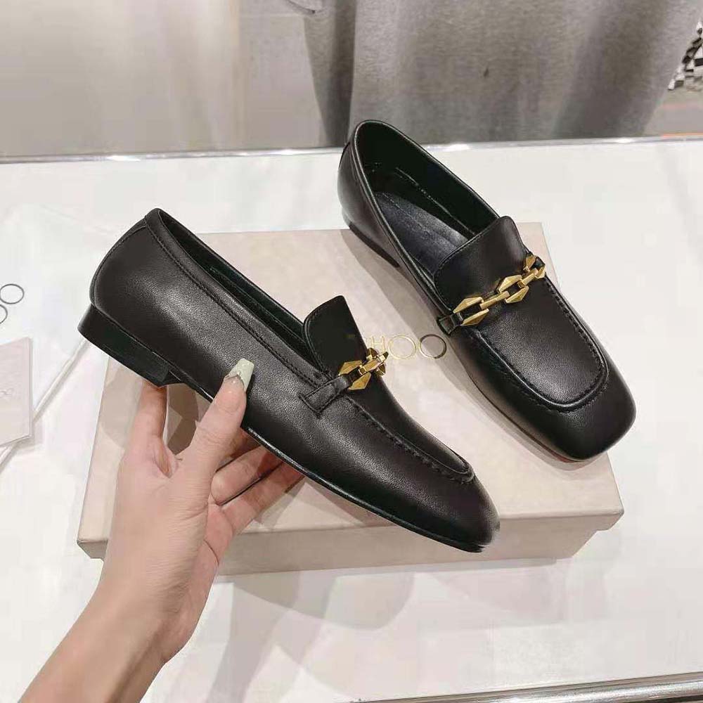 Jimmy Choo Women Diamond Tilda Loafer Black Calf Leather Loafers with Chain Embellishment - image 4