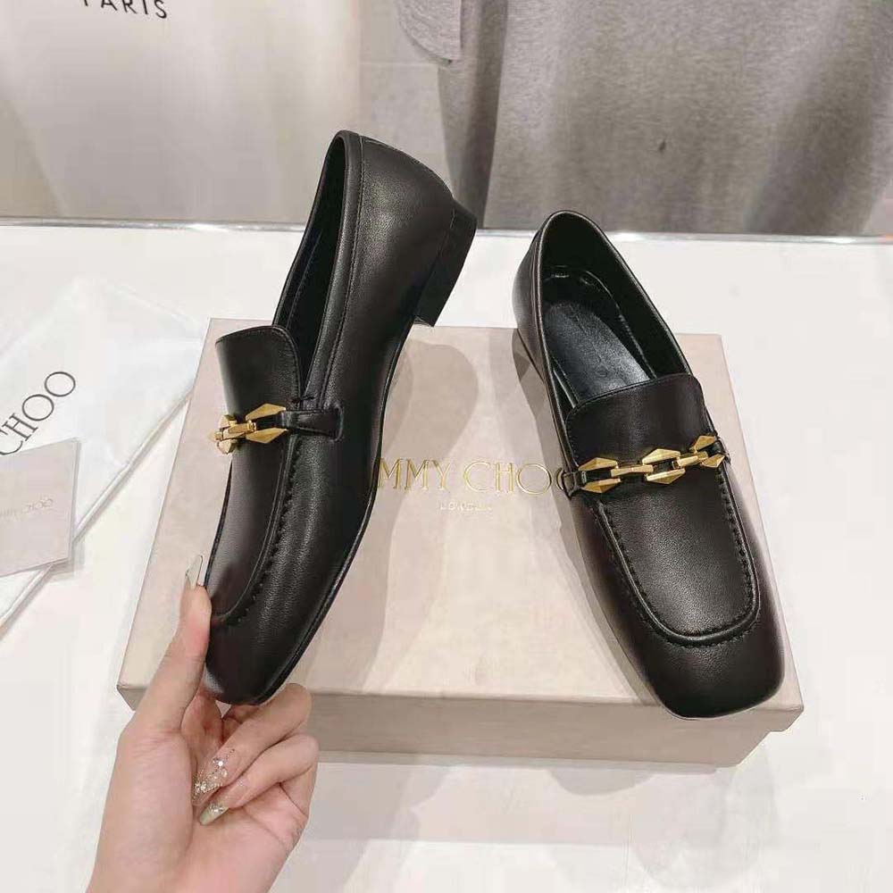 Jimmy Choo Women Diamond Tilda Loafer Black Calf Leather Loafers with Chain Embellishment - image 5