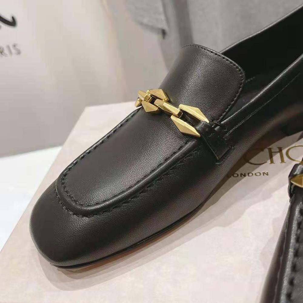 Jimmy Choo Women Diamond Tilda Loafer Black Calf Leather Loafers with Chain Embellishment - image 8