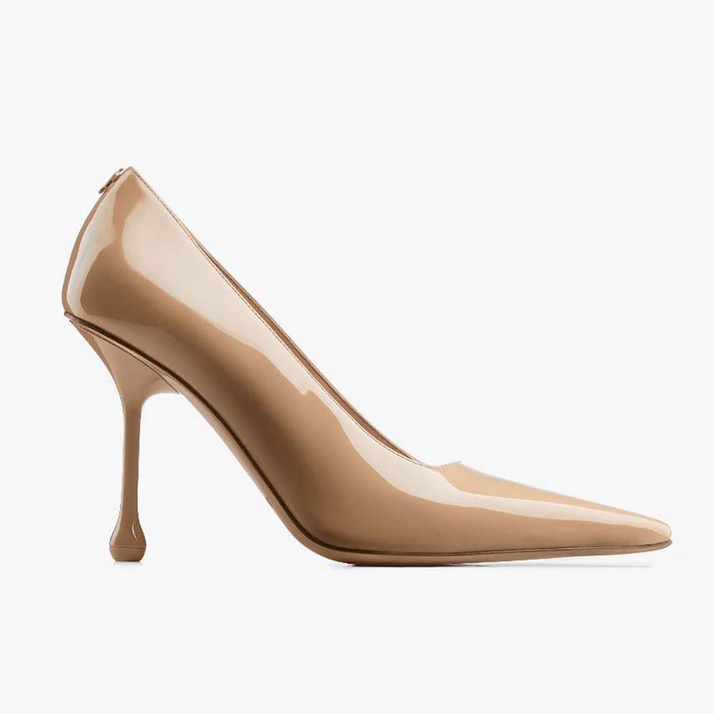 Side profile of Jimmy Choo Women Ixia 95 Biscuit Patent Leather Pumps