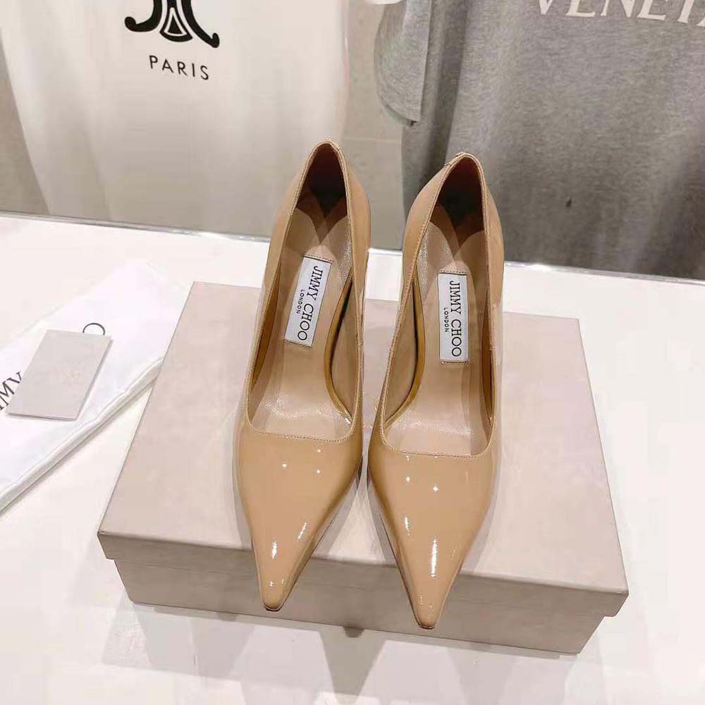 Close-up of pointed toe on Jimmy Choo Ixia 95 Biscuit pumps