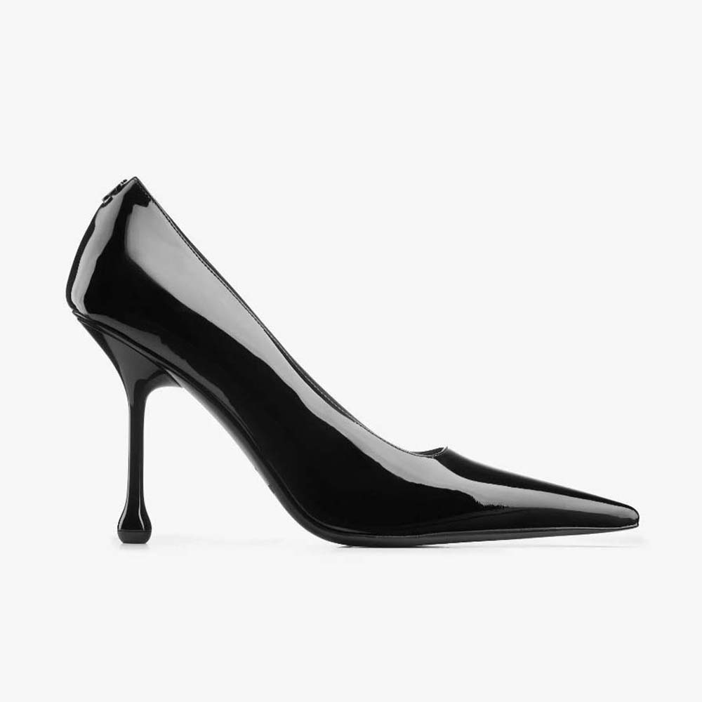 Side view of Jimmy Choo Women Ixia 95 Black Patent Leather Pumps