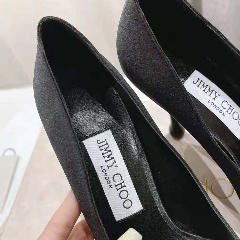 Jimmy Choo Women Ixia 95 Black Satin Pumps with Flowers-IXIA95BGU - image 9