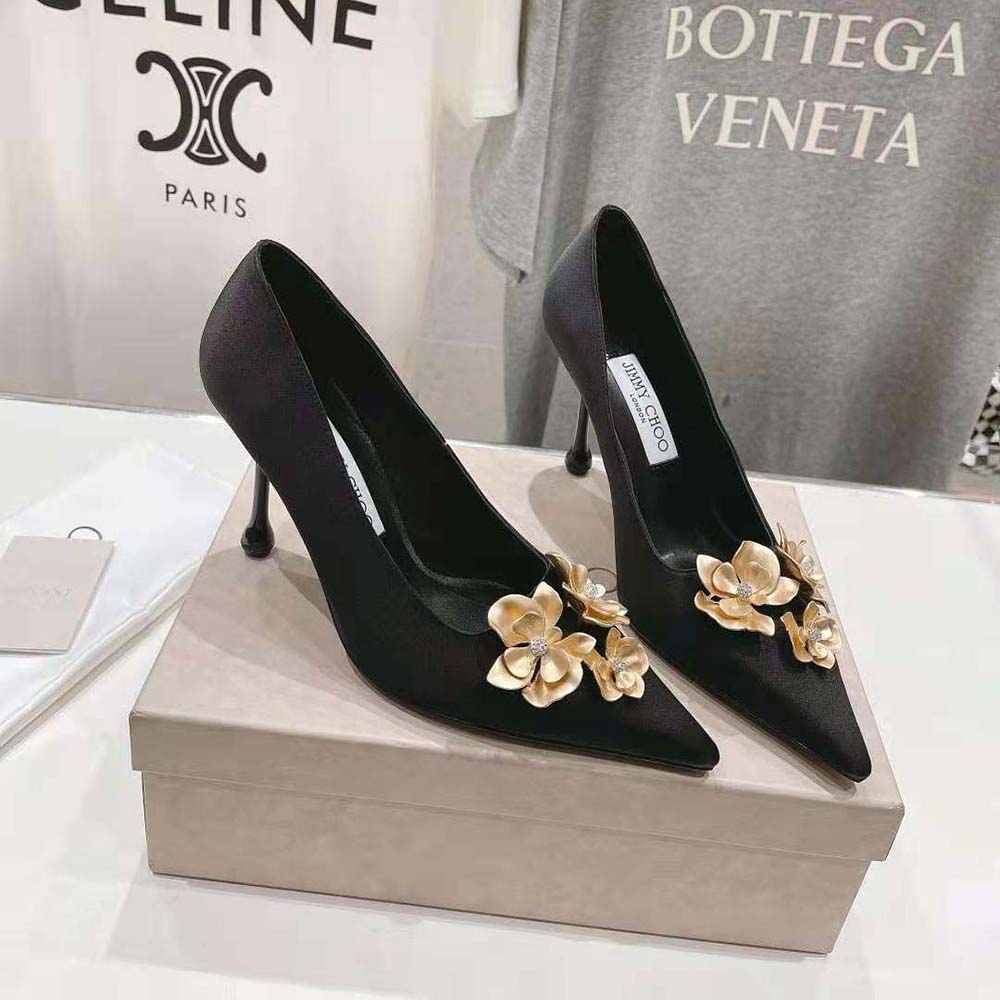 Rear angle showing slender heel of Jimmy Choo Women Ixia 95 pumps