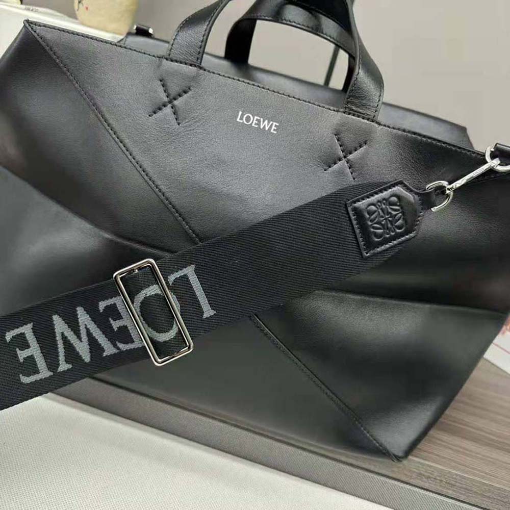 Loewe Men XL Puzzle Fold Tote in Shiny Calfskin-Black - image 7