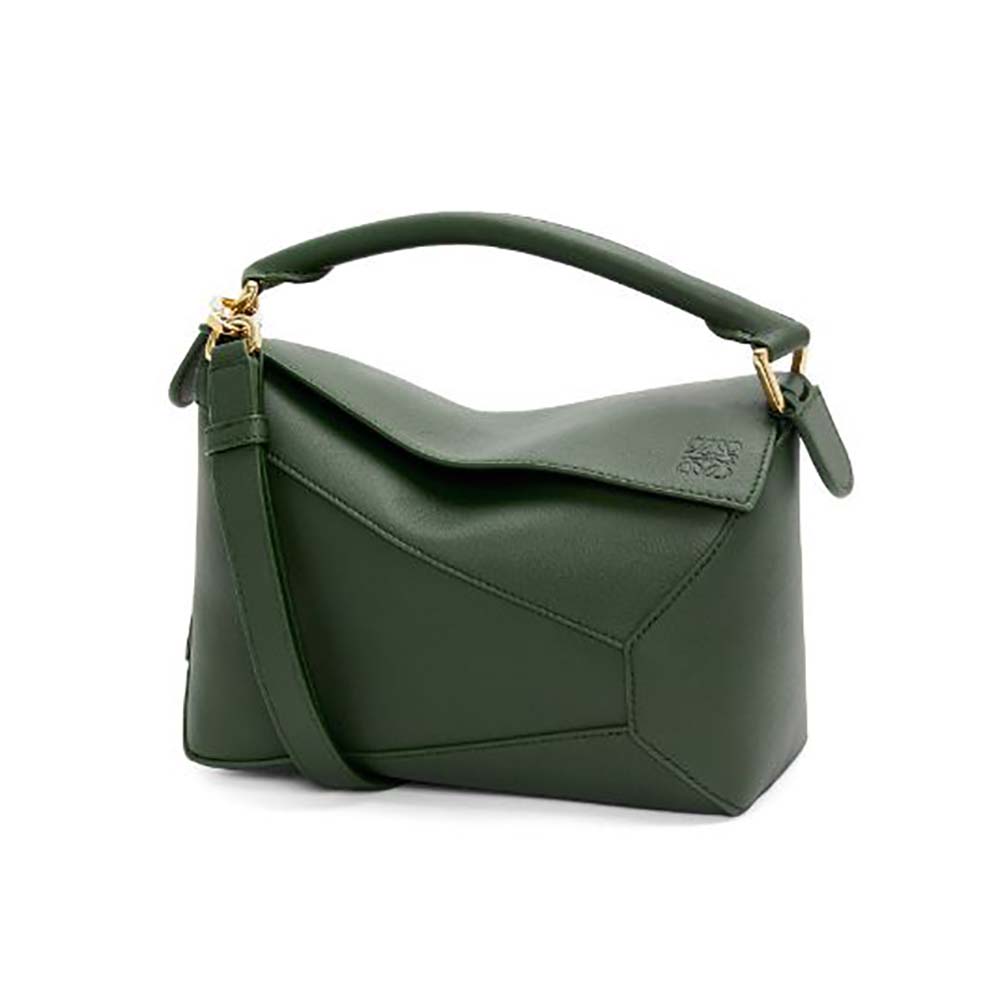 Front view of Loewe Unisex Small Puzzle Bag in Classic Calfskin-Green