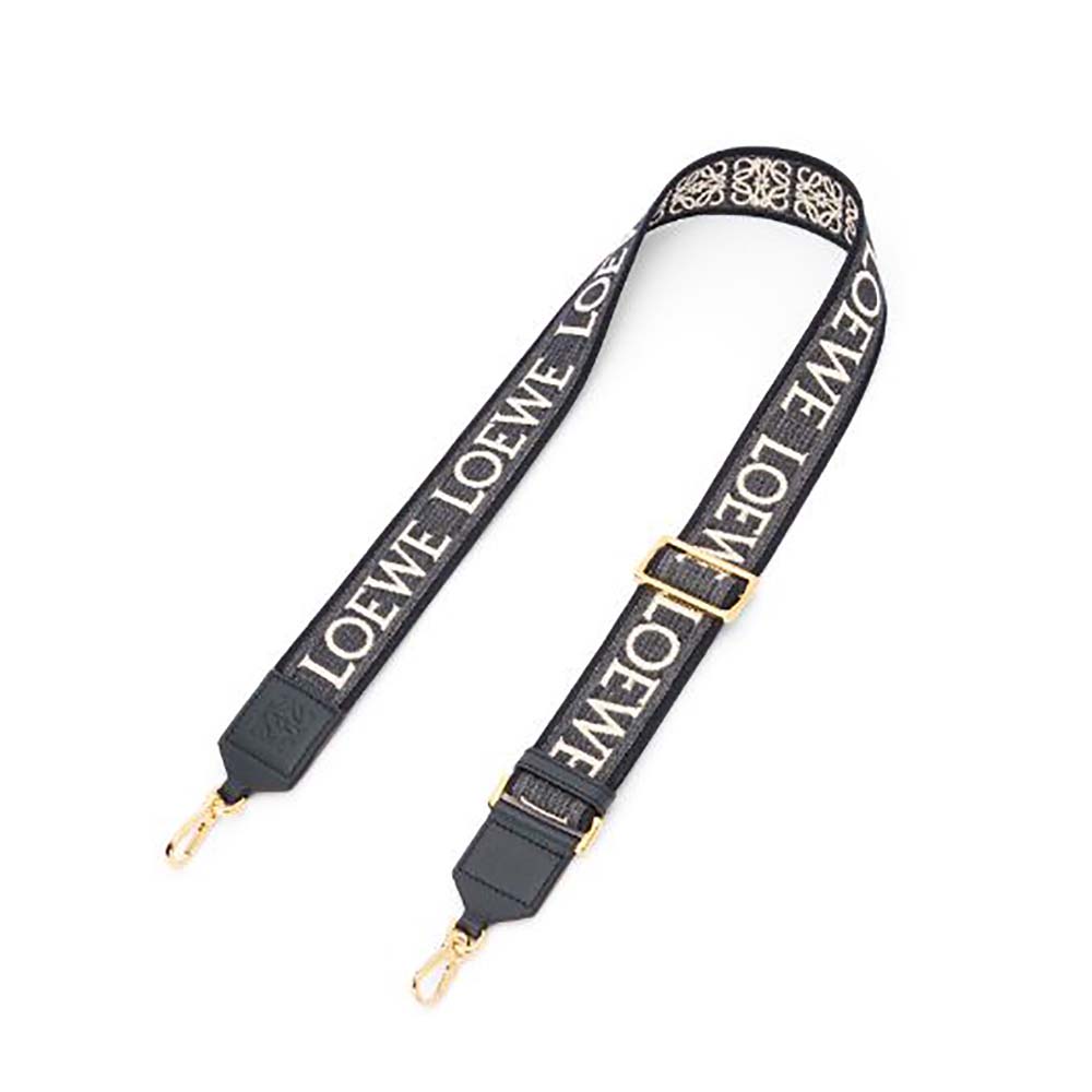 Front view of Loewe Women Anagram Strap in Jacquard and Calfskin-Navy