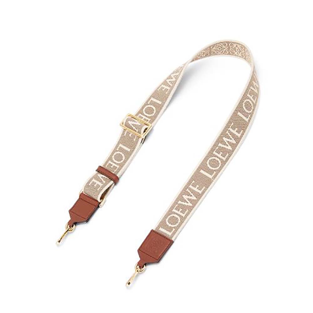 Front view of Loewe Women Anagram Strap in brown jacquard and calfskin