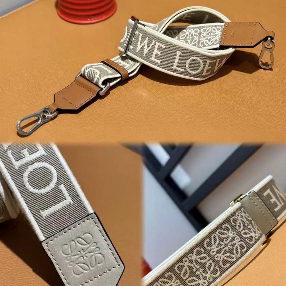 Close-up of gold-tone hardware and signature Anagram on Loewe strap