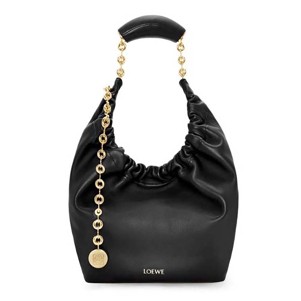 Front view of Loewe Women Small Squeeze Bag in Nappa Lambskin-Black