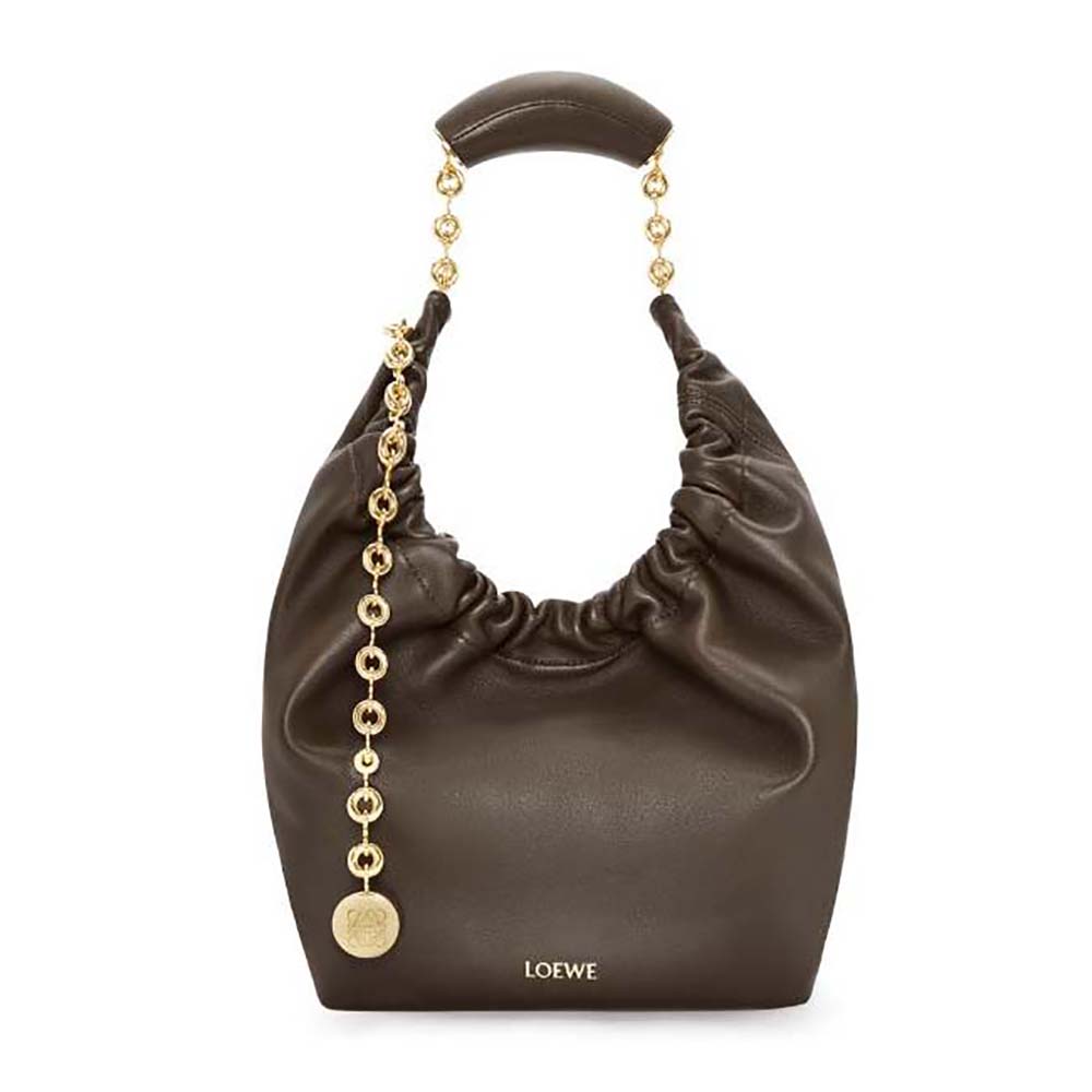 Front view of Loewe Women Small Squeeze Bag in chocolate lambskin