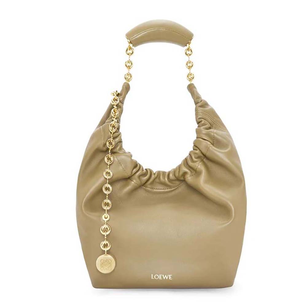Front view of Loewe Women Small Squeeze Bag in Nappa Lambskin-Clay Green
