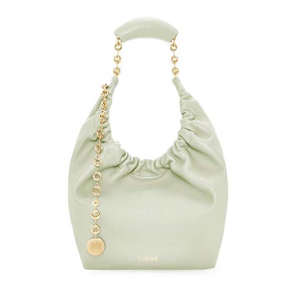 Front angled view of Loewe Women Small Squeeze Bag in White Nappa Lambskin