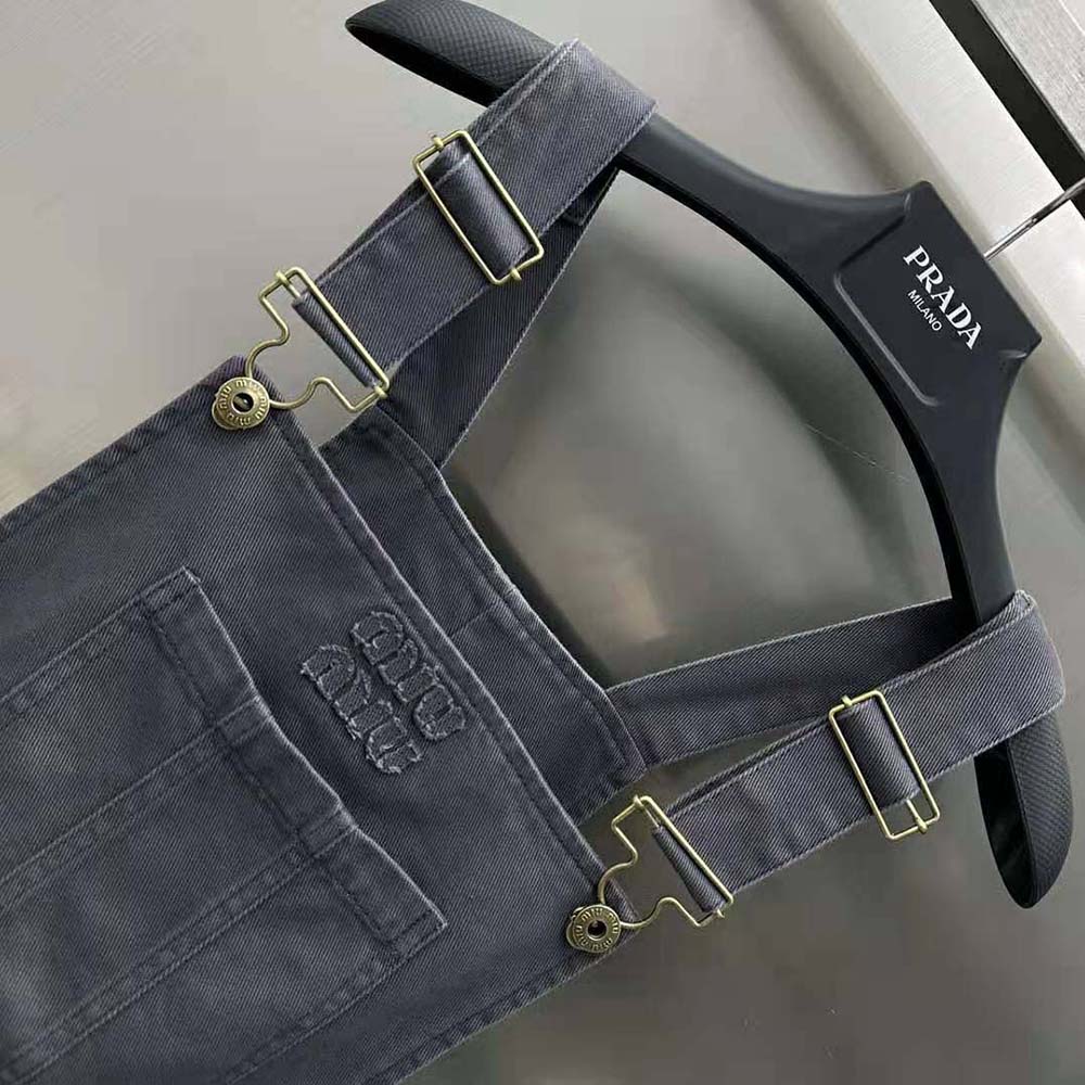 Miu Miu Women Garment-dyed Gabardine Overall Mini-dress-MF5240 - image 5