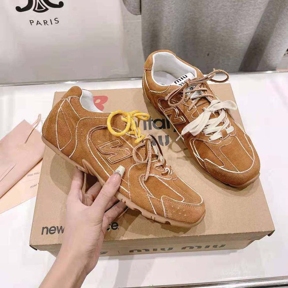 Top angle showing lace-up closure on Miu Miu Women New Balance X Miu Miu sneakers