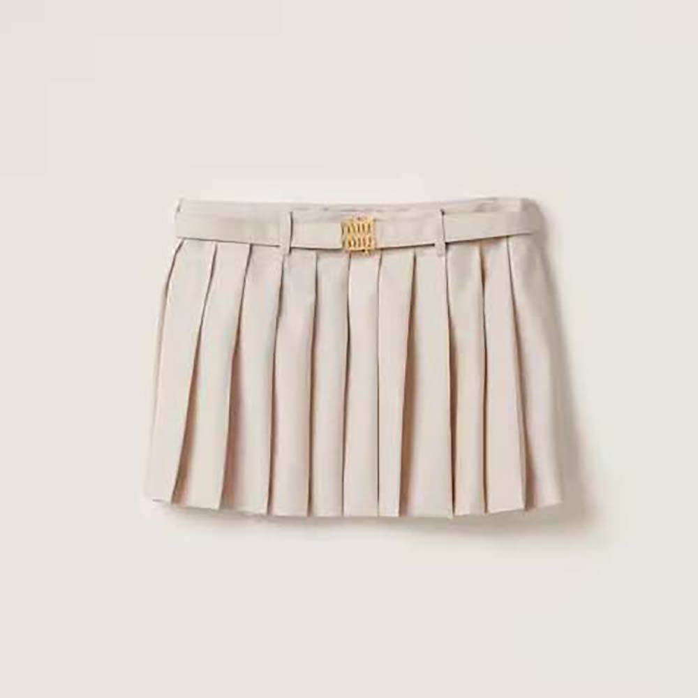 Front view of Miu Miu Women Pleated Batavia Miniskirt in white
