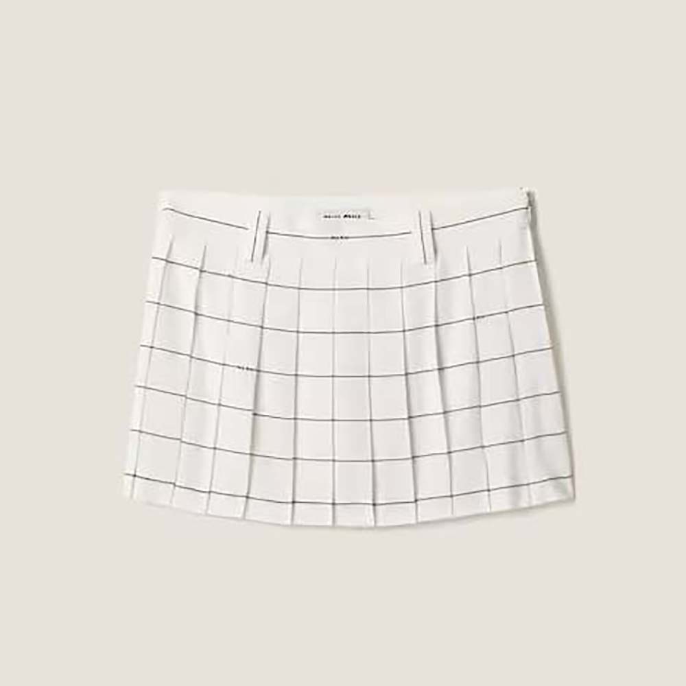 Front view of Miu Miu Women Striped Sablé Miniskirt in white