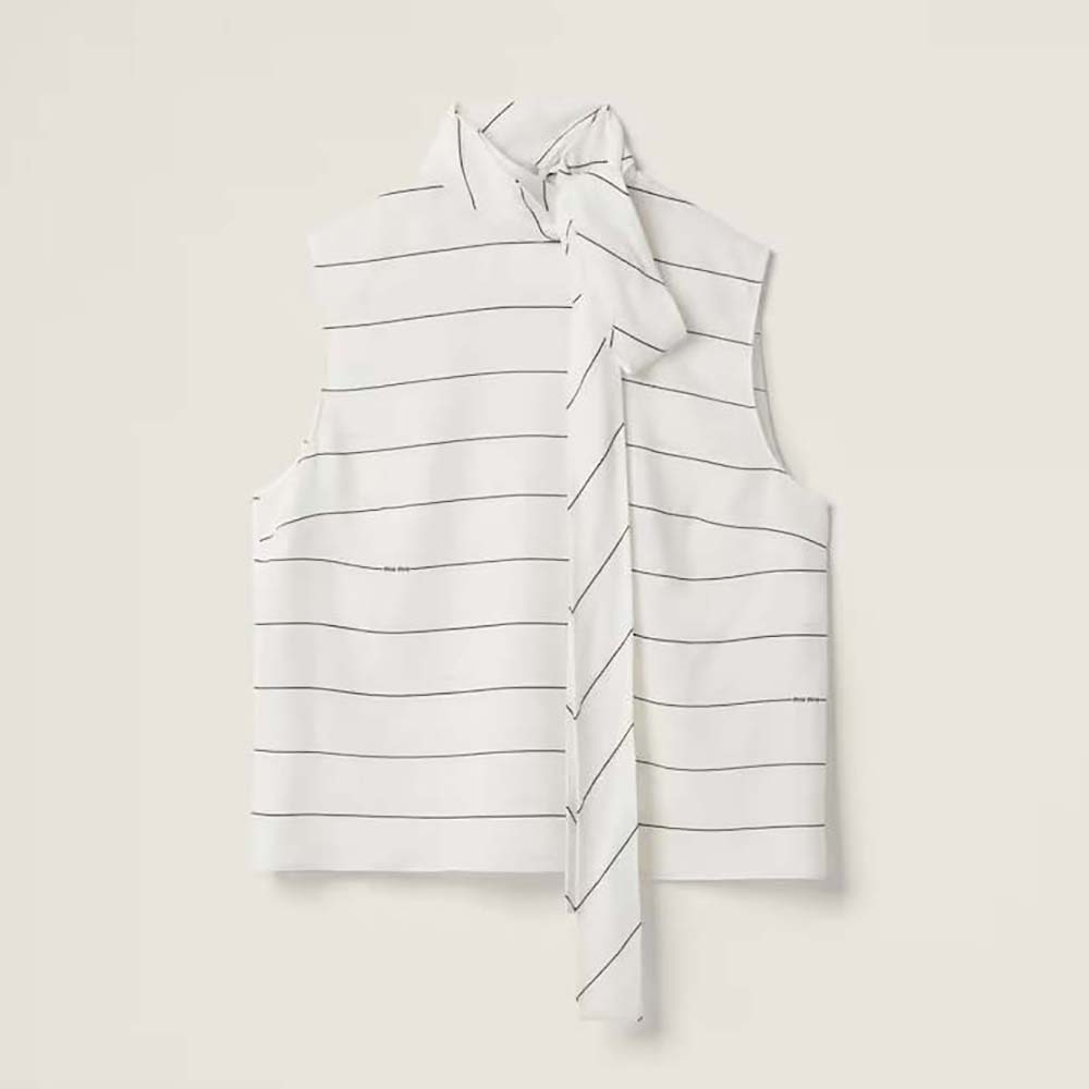 Front view of Miu Miu Women Striped Sablé Top in white