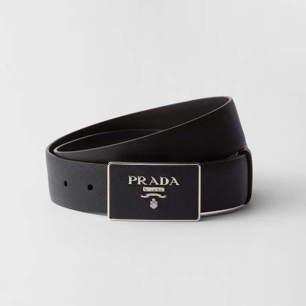 Prada Men Saffiano Leather Belt-Black