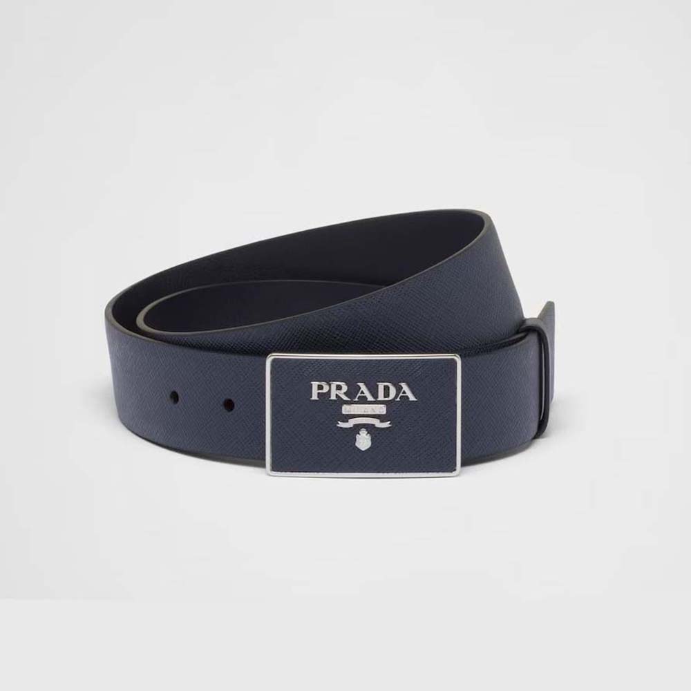 Prada Men Saffiano Leather Belt-Navy