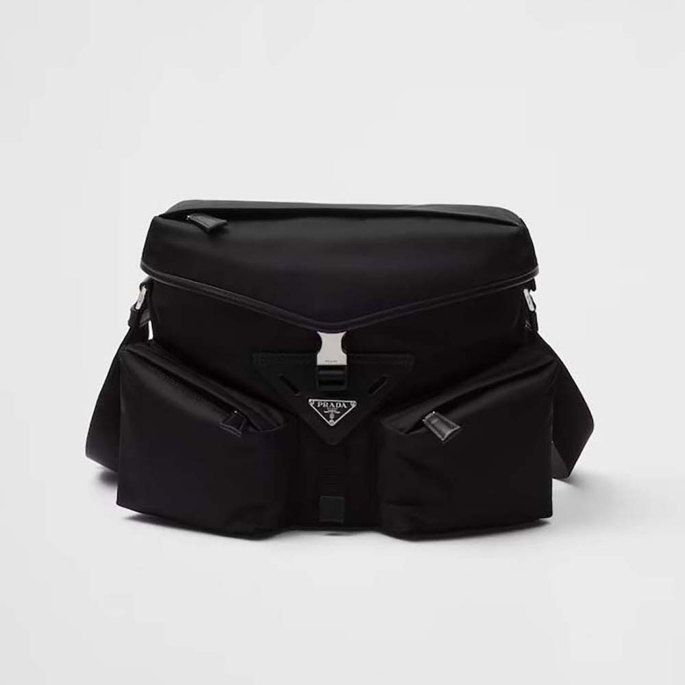 Front view of Prada Unisex Re-Nylon and Leather Shoulder Bag-Black