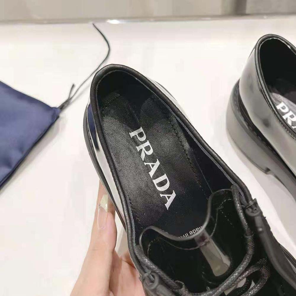 Prada Women Brushed Leather Lace-up Shoes-Black 1E280N_055_F0002 - image 8