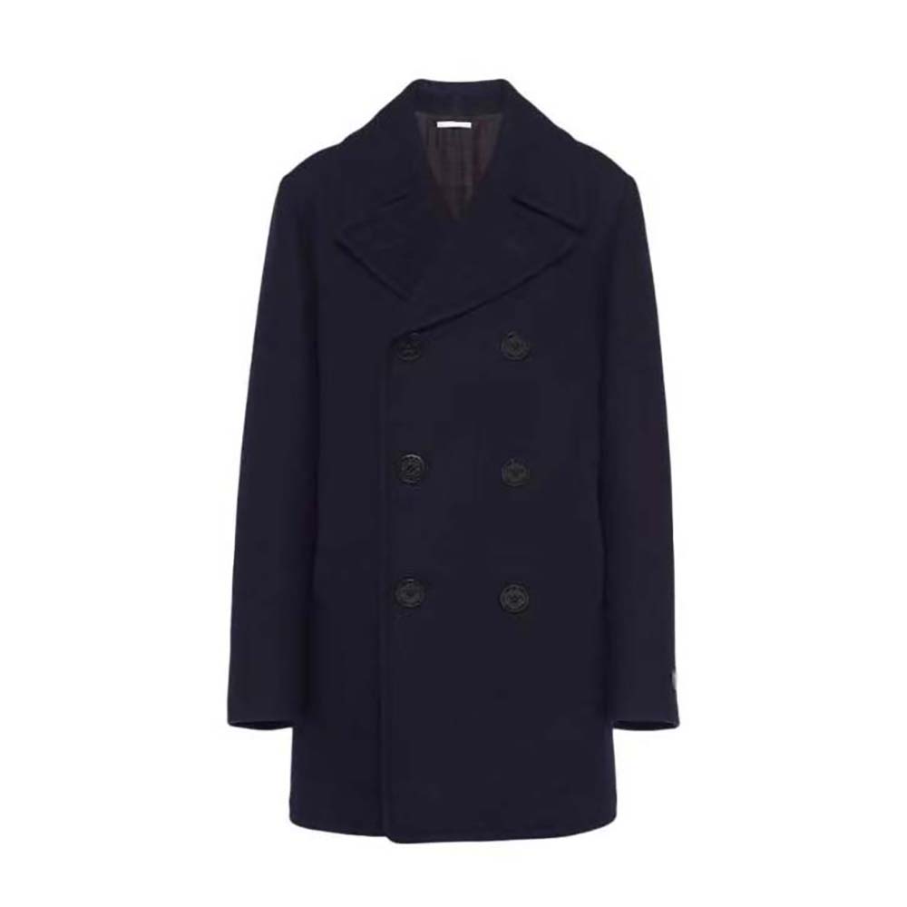 Front view of Prada Women Double-breasted Cloth Peacoat-Black showing buttons