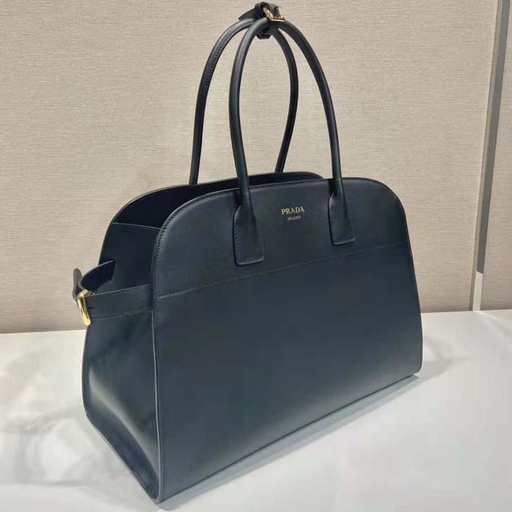 Prada Women Large Leather Tote Bag with Buckles-Black - image 5