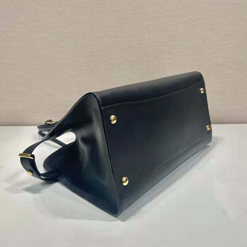 Prada Women Large Leather Tote Bag with Buckles-Black - image 7