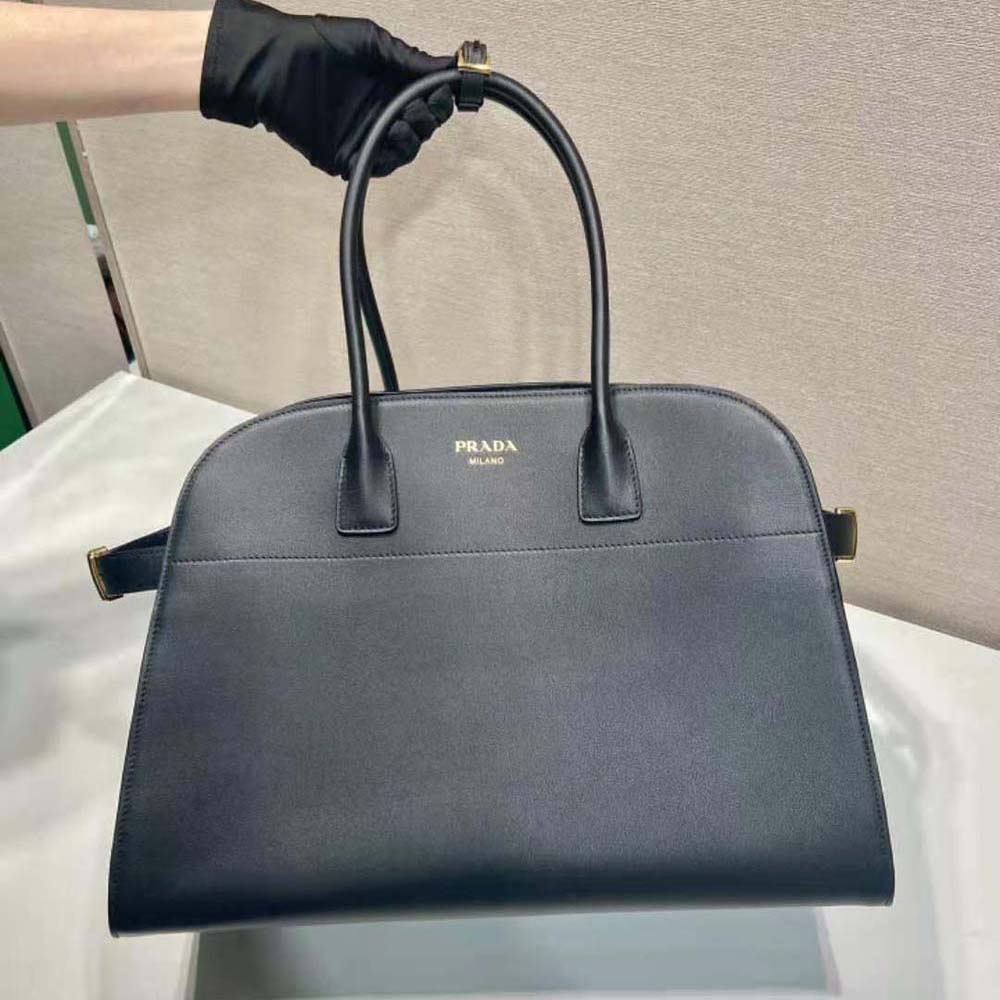 Prada Women Large Leather Tote Bag with Buckles-Black - image 4