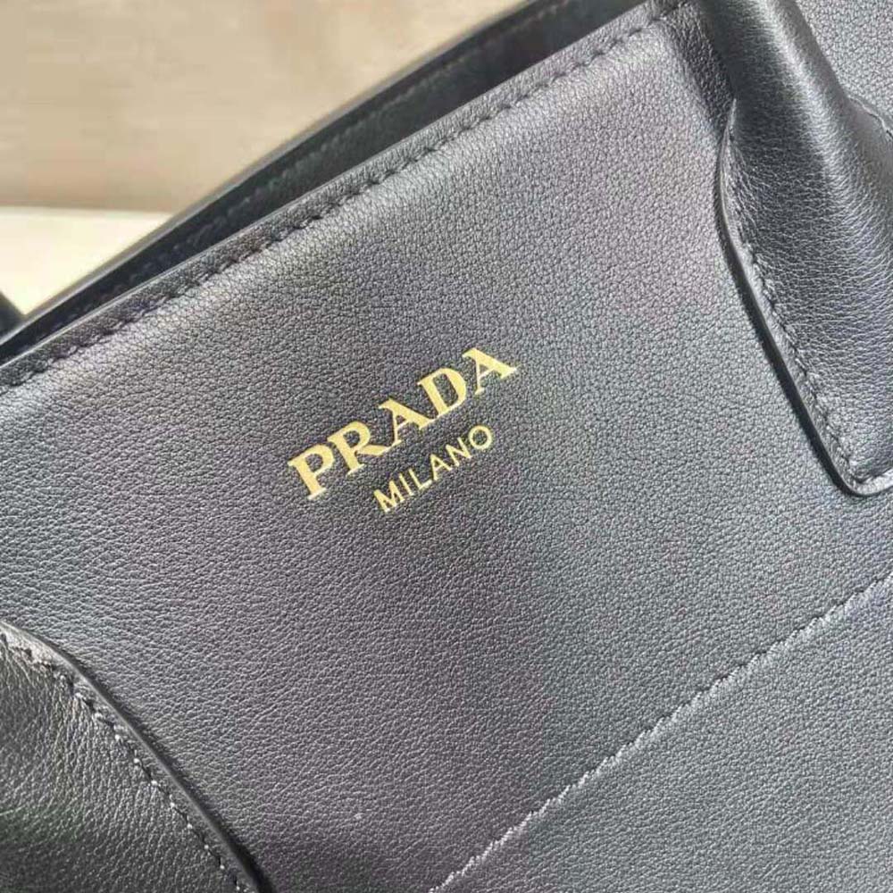 Prada Women Large Leather Tote Bag with Buckles-Black - image 10