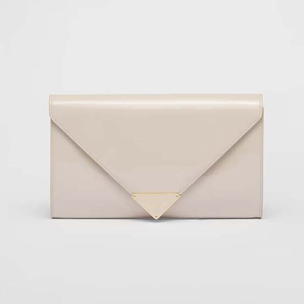 Front view of Prada Women Patent Leather Mini-bag-White with silver logo