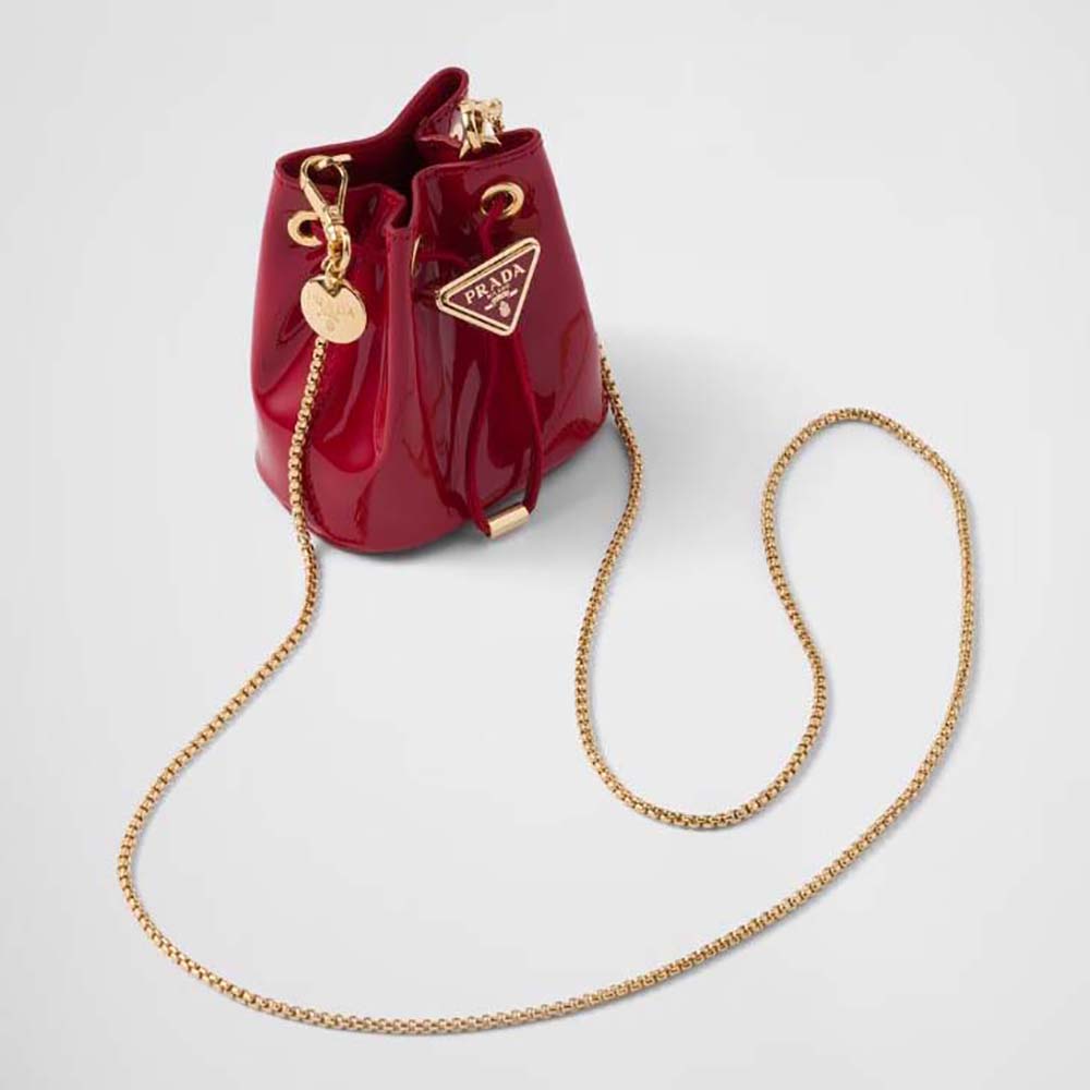 Front view of Prada Women Patent Leather Mini-pouch-Red showing clasp