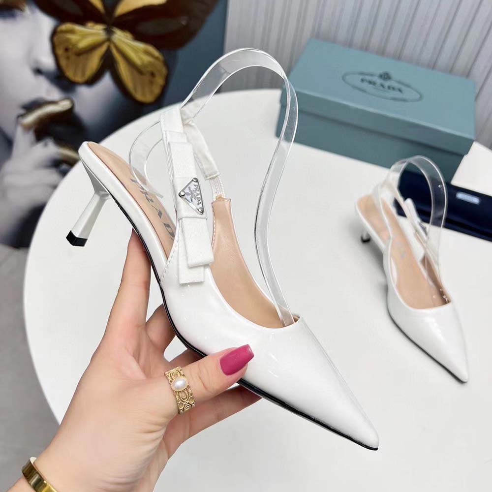 Prada Women Patent-Leather Slingback Pumps-White - image 4
