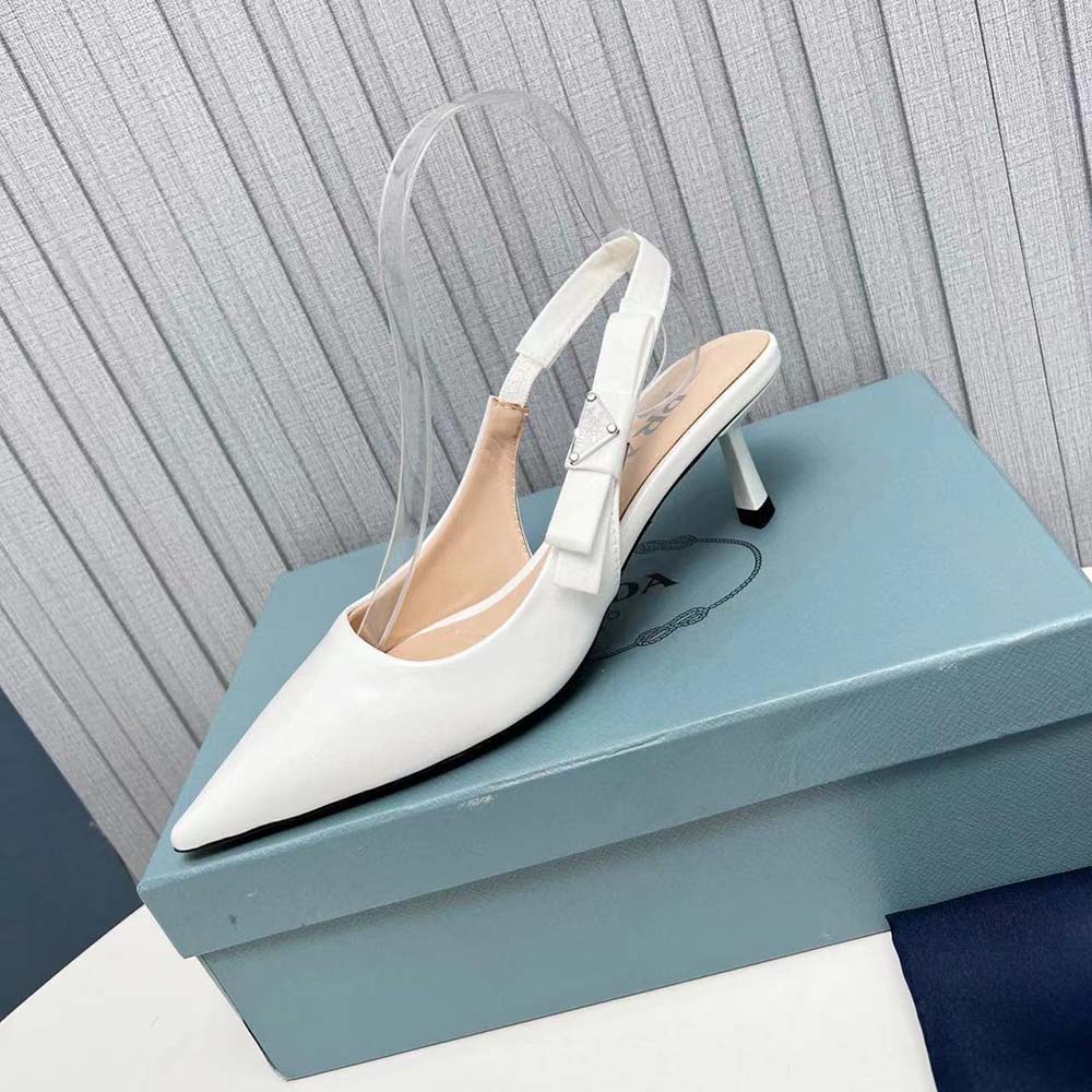 Prada Women Patent-Leather Slingback Pumps-White - image 6