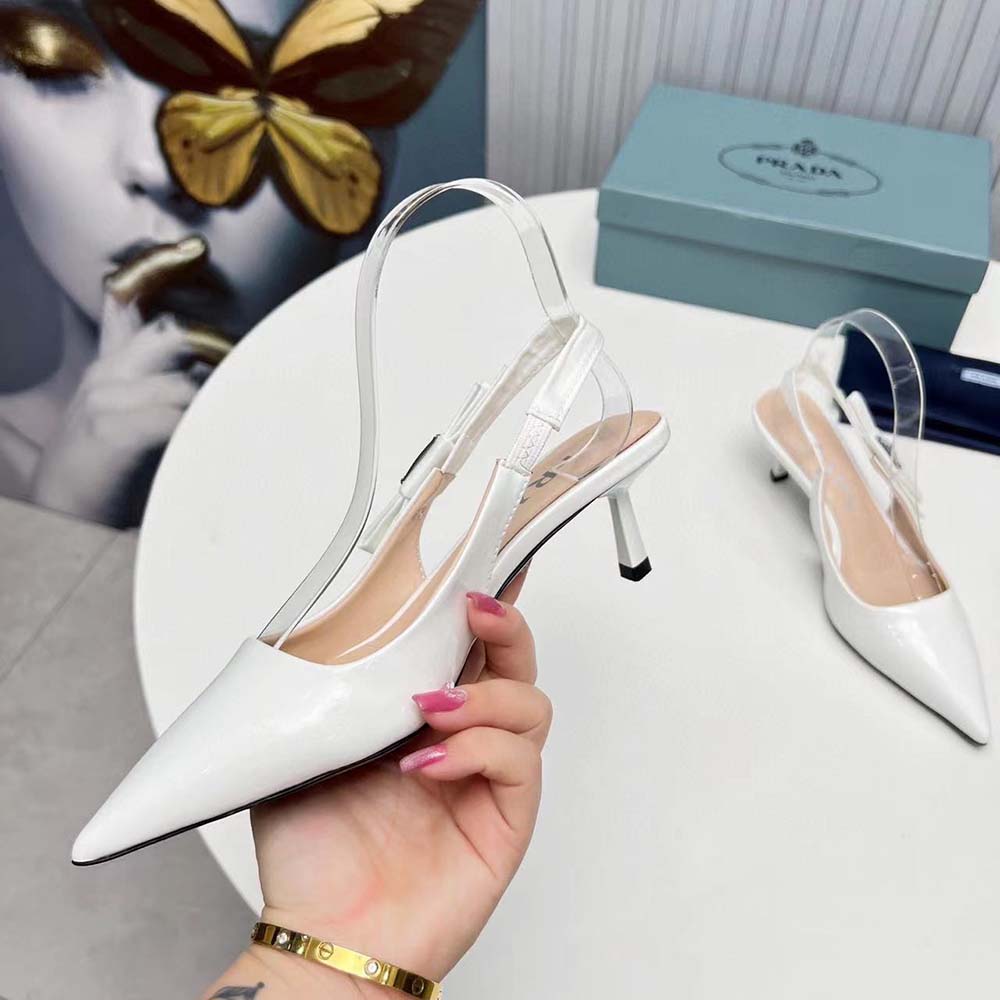 Prada Women Patent-Leather Slingback Pumps-White - image 5
