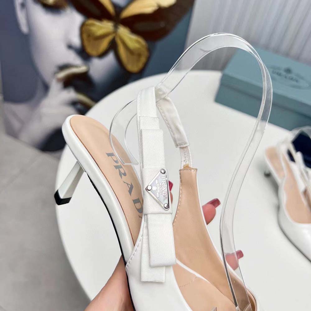 Prada Women Patent-Leather Slingback Pumps-White - image 8