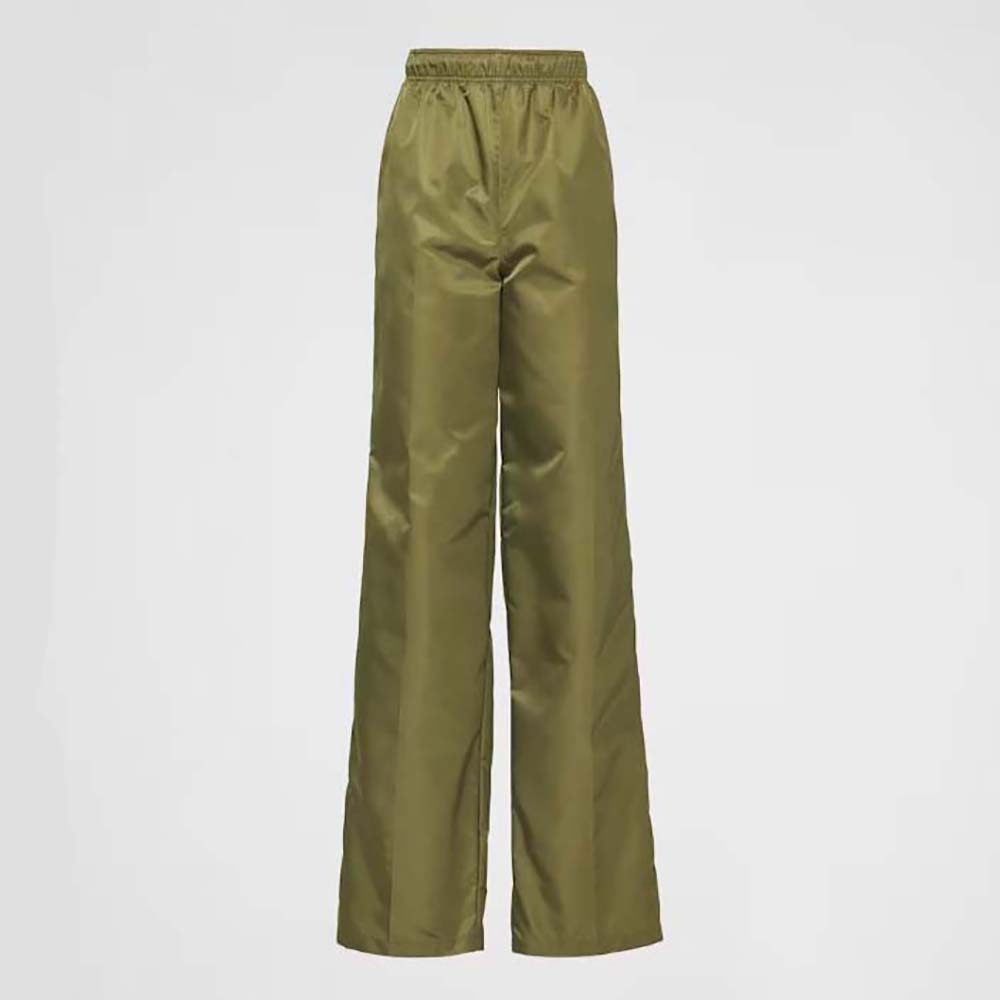 Front view of Prada Women Re-Nylon Pants-Green showcasing silhouette