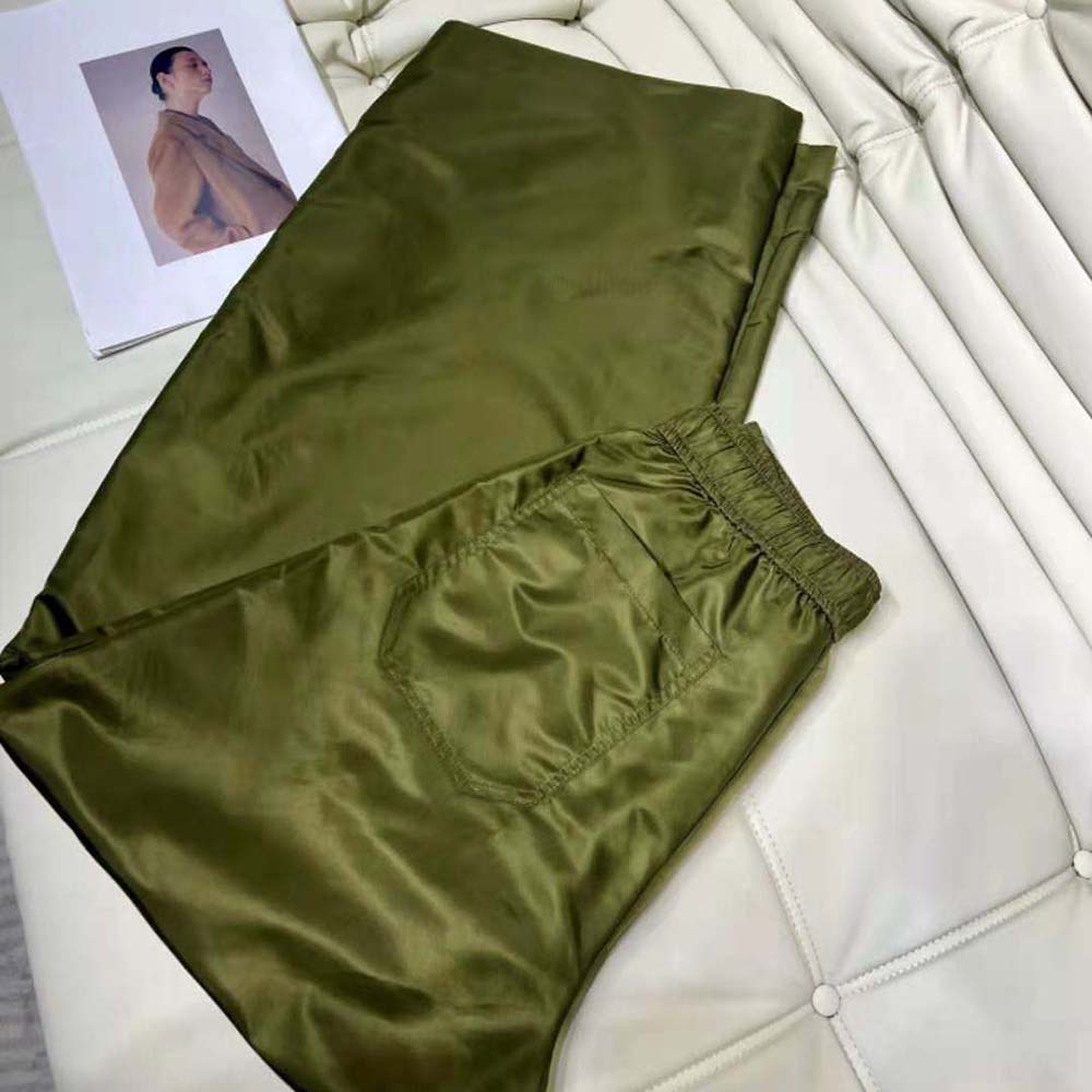 Side angle detail of texture on Prada Women Re-Nylon Pants-Green