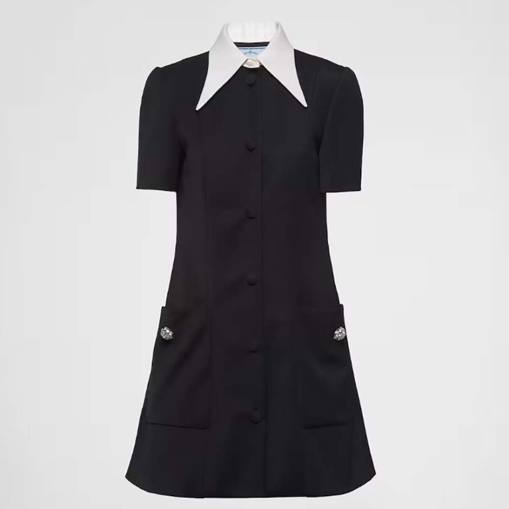 Front view of Prada Women Satin Wool Mini-dress-Black elegant silhouette
