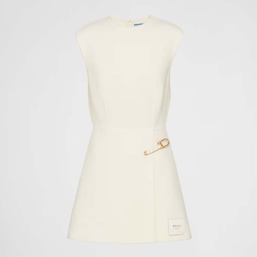 Front view of Prada Women Washed Twill Minidress in white showing silhouette