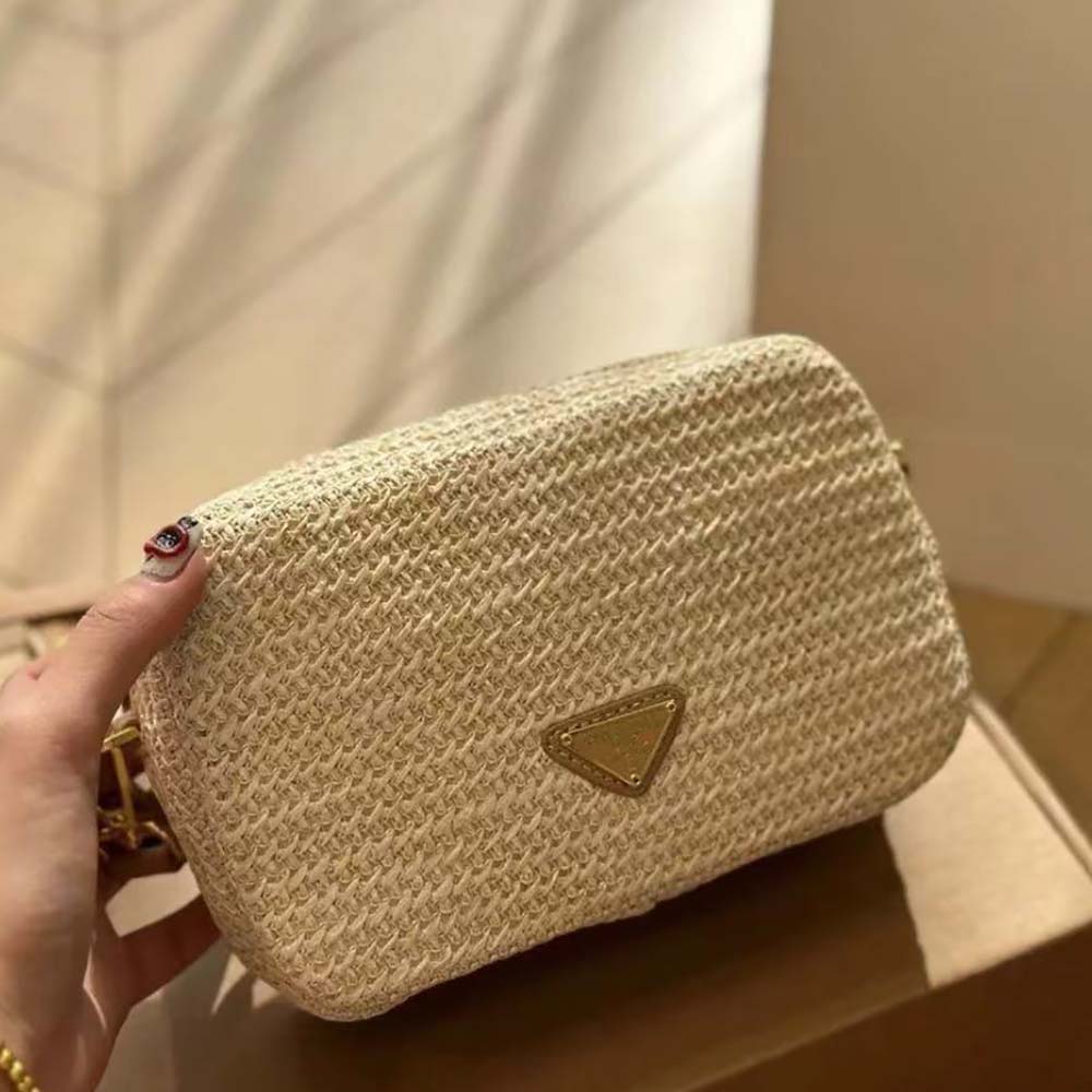 Side angle showing compact silhouette of Prada Women Woven Fabric Mini-pouch